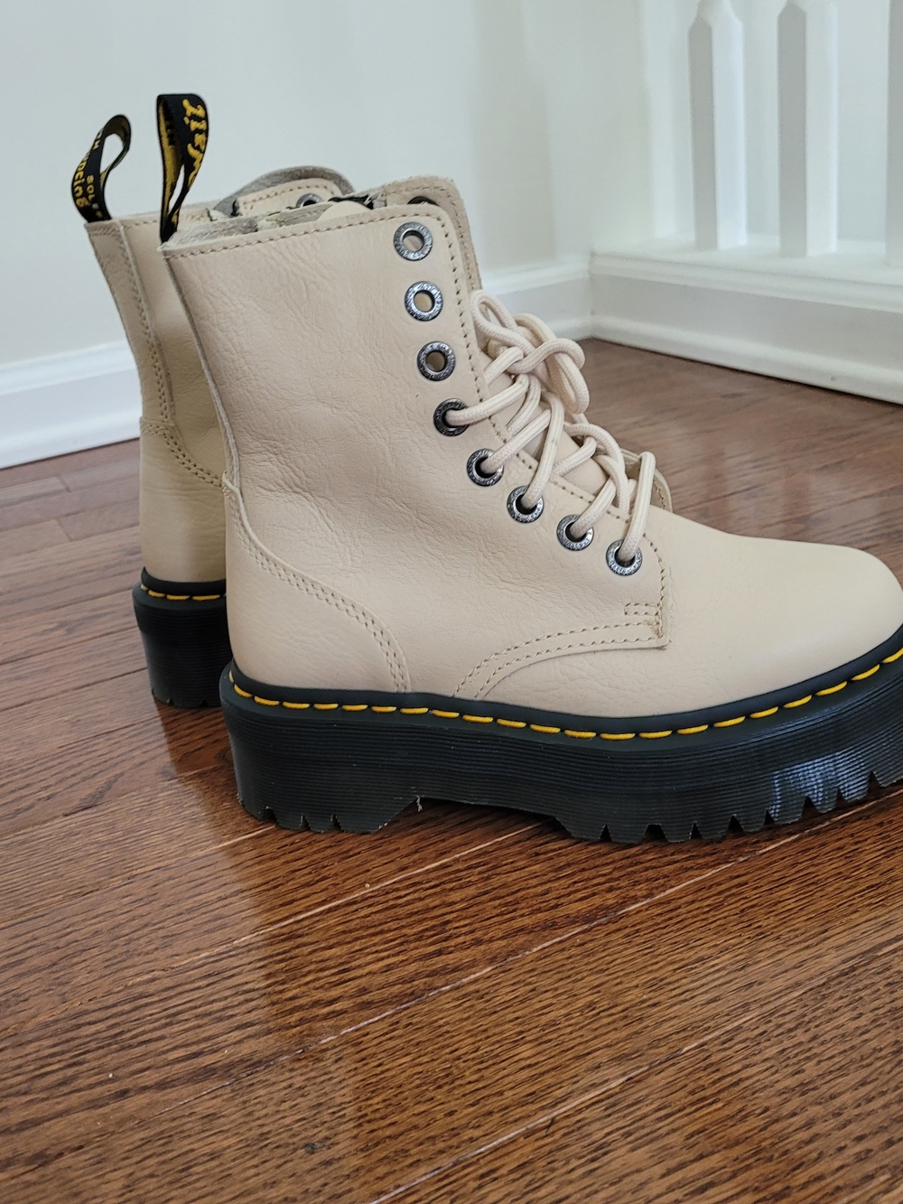 Dr. Martens Jadon III Cream Lace-Up Platform Combat Boots with Black Sole - Picture 15 of 16